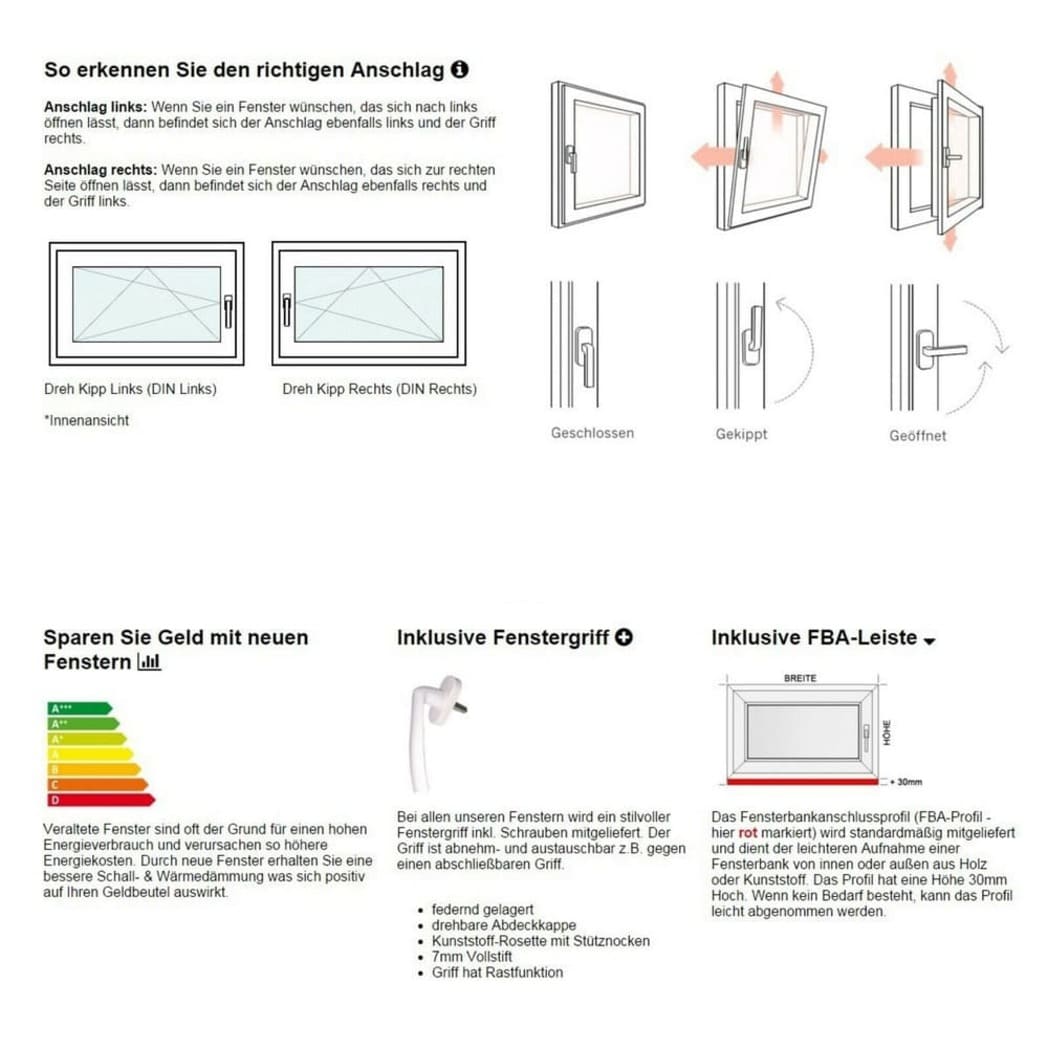 Kellerfenster Kunststoff Dreh/Kipp - Weiß - 2 - fach verglast - 60 mm Profil - Kellerfensteronline.de